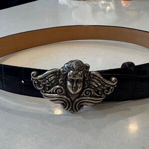 BRIGHTON Women\'s Black Belt Angel Buckle Womens Brighton Leather Belt Silver Buckle Angel Medallion  main image 2